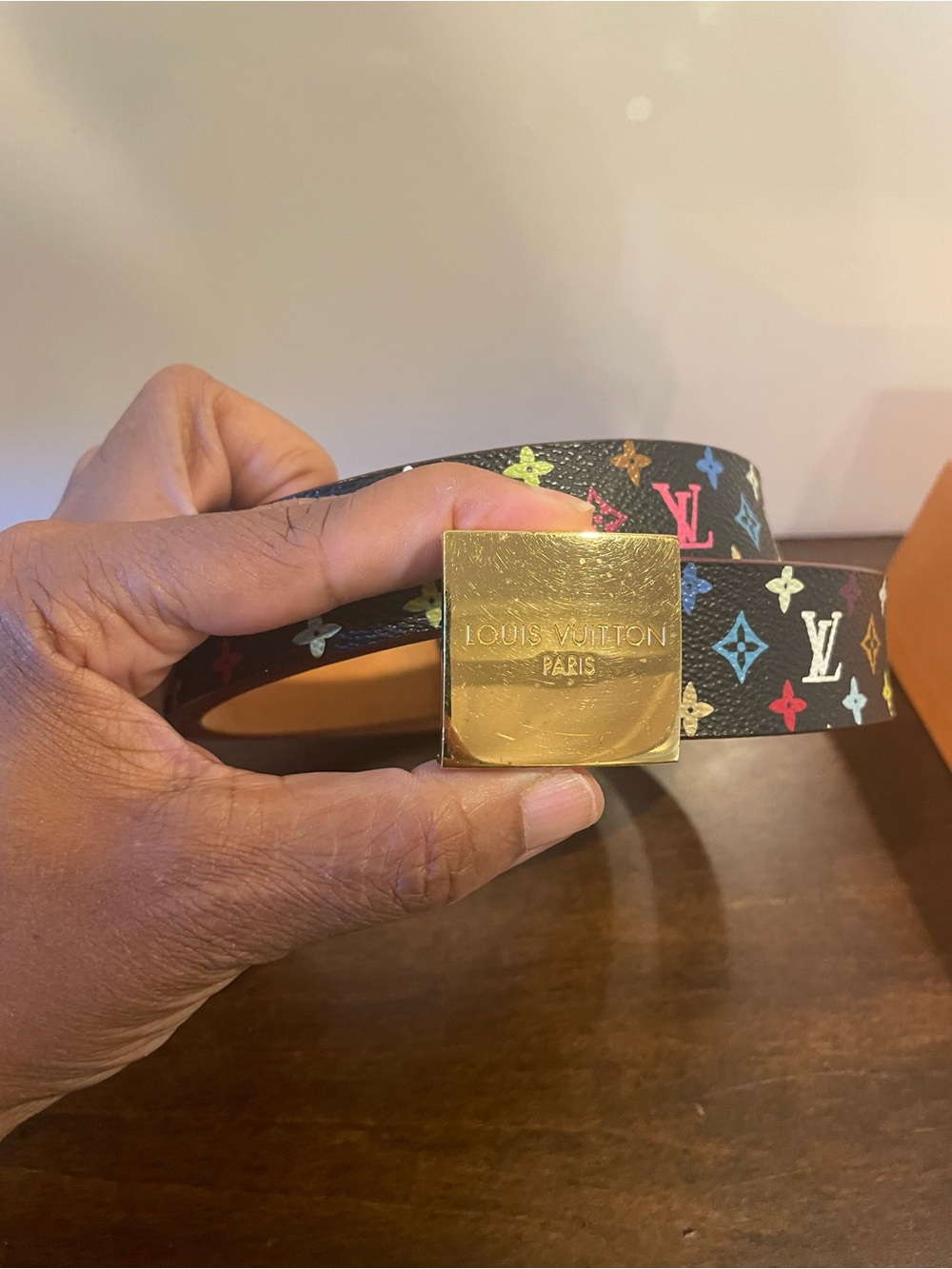 Louis Vuitton Multicolor Monogram Black Canvas Belt with Gold Buckle. Size 90/36 - Picture 3 of 10